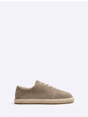 Rare New Suede Leather Lace Up Espadrilles Taupe Gray Men’s Size 12 Zara